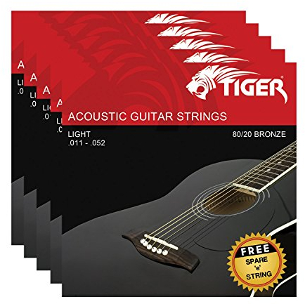 TIGER Cordes pour guitare acoustique – Lot de 5 Super léger (11–52) des Ensembles
