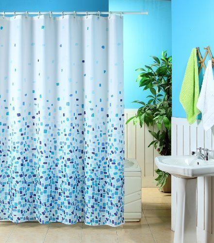 KAV - Shower Curtain Mould and Mildew Resistant Solid White, 180 x 180 cm (71 x 71 Inch) | 100% Polyester (Mosaic Blue)