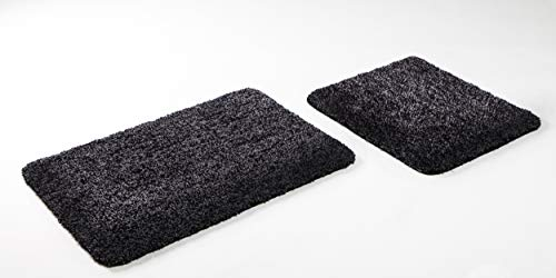 S&S-Shop Badematte Set | schwarz | Microfaser | super weich | Bahama | 2 teilig | rutschfest | WC-Vorleger 50 x 50 cm | Badvorleger 50 x 90 cm | Badteppich | Teppich | Bad | Badezimmer