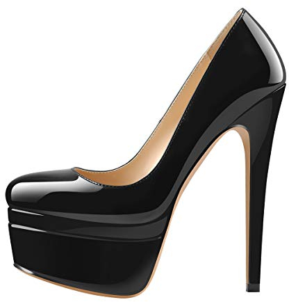 Only maker Damen Doppel- Plateau Pumps High Heels mit Elegantem Stiletto Absatz Schwarz Lack 40 EU