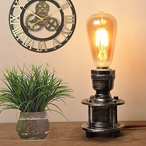Tischlampe Retro e27 Vintage Landhausstil Industrial Metall,Tischleuchte Innen Antik Grau Design Landhaus,Modern Dekorative Leuchten Wohnzimmer Stehend klein, Nachttischlampe aus Stahl