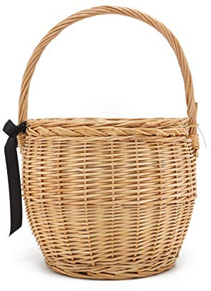 Miuco Womens Wicker Basket Bag Handmade Straw Rattan Bamboo Bag With Lid Handbag Small