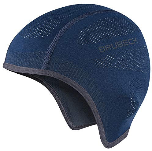 BRUBECK Hautenge Sport Beanie | Dünnes Material | Dunkelblaue Motorrad Untermütze | Jogging | HM10020A, Gr. S/M, Navy Blue