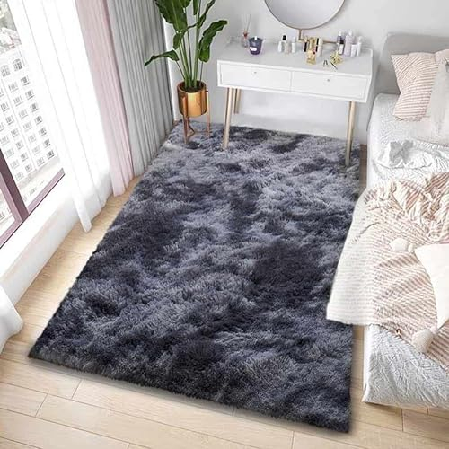 GISIONLARI Teppiche Wohnzimmer Großer Hochflor Teppich für Schlafzimmer Waschbar Flauschiger Teppich Weiche Bodenmatte für Wohnkultur (Schwarz grau, 120 x 170 cm)
