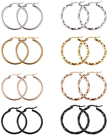 Cheriswelry Titan-Stahl-Ohrring-Creolen, 4 Farben, runde Kreise, offene Perlenohrringe, Anhänger für DIY-Schmuckherstellung, Titan Kristall Legierter Stahl