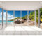 decomonkey - Papier Peint Panoramique Plage Mer 450x315 cm - Décoration murale – Tapisserie décorative pour chambre salon - Architecture mer nature palmiers paysage plantes vue depuis la fenêtre