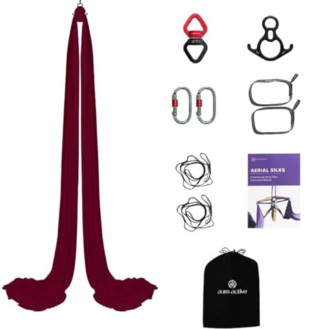 aum active Kit de sedas aéreas de 11 yardas, sedas Ariel duraderas con hardware, giro y guía, columpio aéreo para yoga acrobático y todos los niveles (hamaca de yoga aéreo, punto de aparejo aéreo de