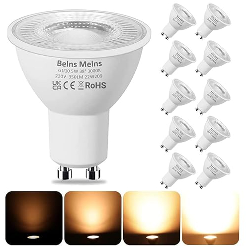 GU10 LED Bulbs Dimmable, Warm White 2700K, 50W Halogen Spotlight Replacement, 4.9W Dimmable GU10 LED Bulbs, 220-240V 350lm 38° Narrow Beam Angle - Pack of 10
