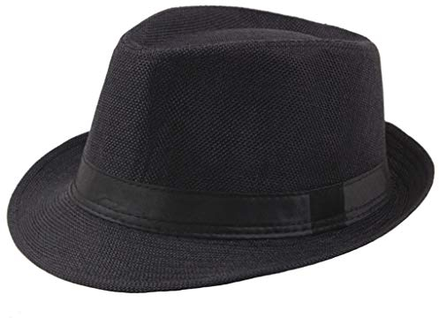 IQYU Melonenhut Herren Leinen Sonnenhut Fedora Hut Mode Filz Gangster HüTe FüR Mann Frau Trilby Snap Breiter Krempe Vintage Dress Hut Herren & Damen Pork Pie Hut Stoffhut Musikerhut