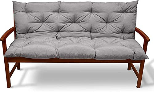 LMEIL Luxus-Bankkissen, Gartenbankkissen, Gartenbank-Sitzkissen, wasserdichte Outdoor-Terrassen-Liegestühle, große Matte mit Rückenlehne, rutschfest, grau, 150 x 50 x 10 cm