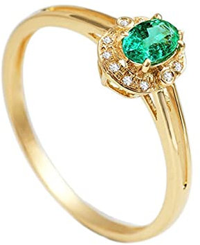 Lieson Damen Ringe Für Verlobung, Damen Ring 750 Rotgold Oval 0.1ct Smaragd und Diamant Ehering Rosegold Ring Hochzeit Große 60 (19.1)