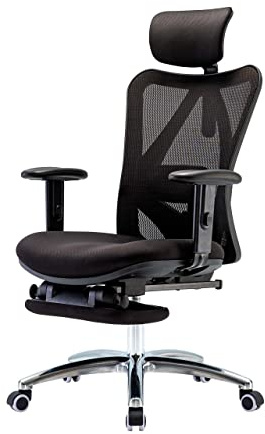 Mendler Bürostuhl HWC-J86, Schreibtischstuhl, ergonomisch, verstellbare Lordosenstütze 150kg belastbar - mit Fußstütze, schwarz