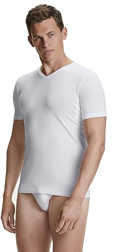 FALKE Men's Daily Climate Control Outlast V Neck M S/S SH Cotton Quick Drying Pack of 1 Underwear, White (White 2000), L