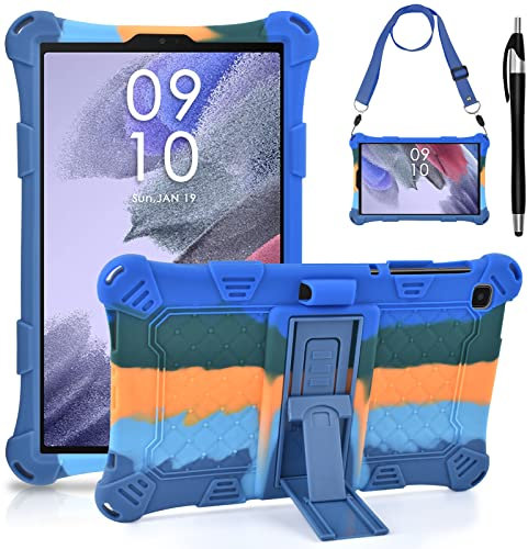 KATUMO Silicone Case Compatible with Samsung Galaxy Tab A7 Lite 8.7 inch 2021 (SM-T220/T225/T227) Soft Rubber Cover with Stylus Pen Shoulder Strap Galaxy Tab A7 Lite Case for Kids