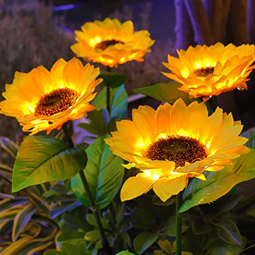 BomKra 4 Pack Solar Sunflower Lights, Outdoor Garden Ornaments IP65 Waterproof Artificial Flowers Stake Lights Auto ON/Off Light up Gardening Decorative for Lawn Patio Yard Pathway