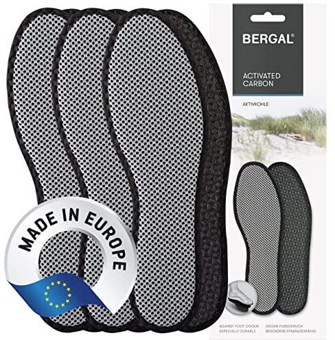 BERGAL AKTIVKOHLE 3 Paar hygienische Einlegesohlen mit Aktivkohle gegen Gerüche Deo Active Schuheinlagen für hygienisch frische Füße, Klimaregulierung für Freizeit- Sport- und Arbeitsschuhe. Gr. 39