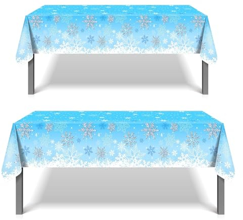 Aisszhao 2 Pack Christmas Table Cloth Party,130*220cm Rectangle Large Plastic Tablecloth Blue Snowflake Party Tableware Decor,Xmas Tablecovers Party for Winter Holiday Xmas Party Dinner Table Cloths
