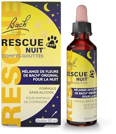 RESCUE NUIT PETS - Compte-Gouttes - Sérénité pour Animaux - Idéal Voyage, Toilettage, Bruit - Vegan & Sans Alcool - 20 ml