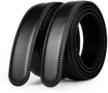 2 Stück Herren Ersatzgürtel ohne Schnalle Leder Automatik Gürtel (Schwarz Schwarz, 110cm)