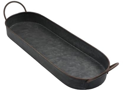 zaoalife Vassoio ovale in ferro metallico, vassoio in ferro con manico, vassoio da portata rustico per colazione, tavolino da caffè, centrotavola