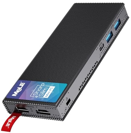 MeLE PCG02 Pro Lüfterloser Mini-PC Stick -N100 8GB 256GB Lüfterlos PC, Dual HDMI 4K,SSD-Unterstützung, Wi-Fi 5, Gigabit-LAN, USB PD 3.0 – Ideal für Büro/Industrie/IoT