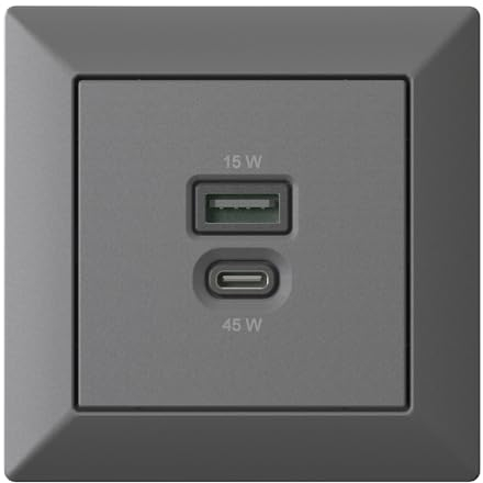 Unterputz USB-Ladestation, USB-C 45 Watt + USB-A 15 Watt Charger, anthrazit