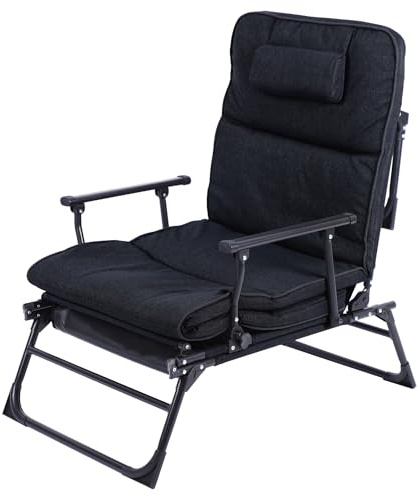 INDA-Exclusiv 2 in 1 Gartenliege | Ruheliege | Sanitätsliege | Liegebett | Gästebett | Relaxsessel | Ruhesessel schwarz mit Polster inkl. Kopfkissen
