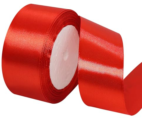 TNSLAND 1 Rollen Rot Satinband 40mm Ribbon Geschenkband Breit, 22m Red Band Geschenkband Rot Rotes Band, Schleifenband Breit für Geschenkverpackungen, Floristen, NäHarbeiten, Hochzeiten, Feiertage