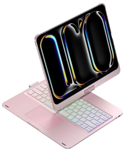 kaidisen Teclado giratorio de 360° compatible con iPad Pro de 11 pulgadas (M4, 2024) funda de teclado con panel táctil y retroiluminación de 7 colores, retroiluminación plegable, rotación de 360