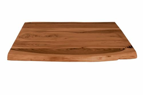 SAM Holzplatte 60x60 cm Louis, Tischplatte aus Akazienholz massiv + nussbaumfarben, Baumkanten-Platte für Heimwerker, geeignet für Arbeitsplatten, Tische & Fensterbretter
