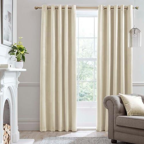 Laurence Llewelyn-Bowen Montrose Elfenbein Verdunkelungsvorhänge B46 x L72 (117 x 183cm) - Creme Samtvorhänge für Wohnzimmer & Schlafzimmer, Elfenbein Thermo/Ösenvorhang
