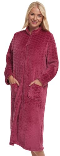 Suzy & Me Damen-Bademantel aus weichem geprägtem Fleece mit Reißverschluss vorne, himbeere, 24-26