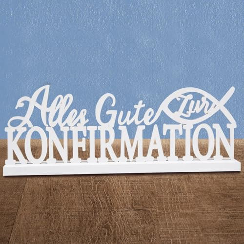 Weiß Holz Fisch Deko, 1 Stk Aufsteller Alles Gute zur Konfirmation Schriftzug, Konfirmation Tischdeko für Konfirmation Deko Junge Mädchen