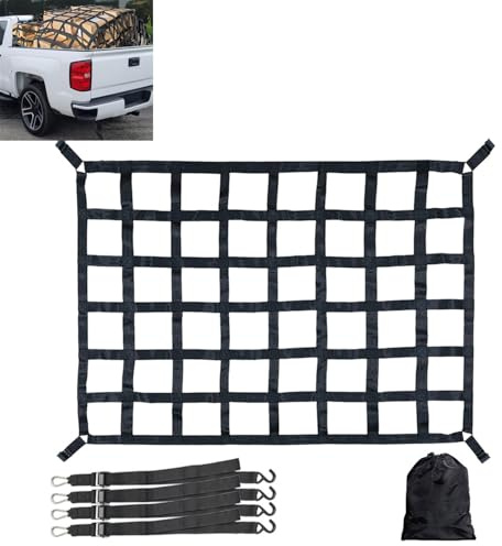TOOSOAR Ladeflächennetz,Netz für Anhänger,Verstellbar Frachtnetz Ladenetz Organizer,Netz Ladungssicherung für SUV Pickup Truck Anhänger,208cm x 127cm