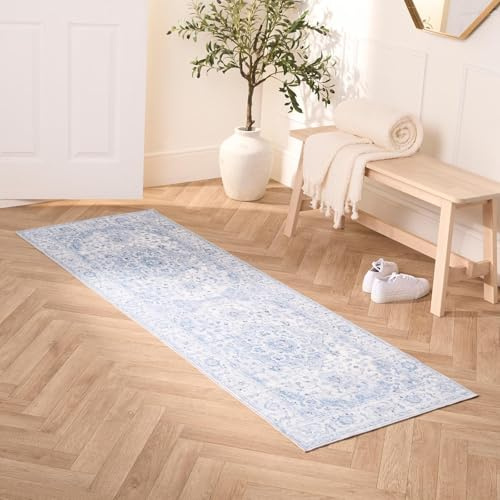 OHS Hallway Runner, Vintage Printed Soft Durable Decorative Material Washable Runner Rug for Hallways, Kitchens & Living Rooms - Blue, 66 x 200cm