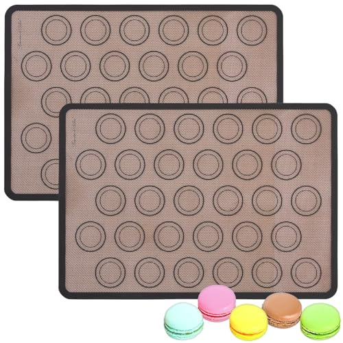Rosenstein & Söhne Backpapier: 2er-Set rutschfeste Macarons-Silikon-Backmatten, 40 x 30 cm (Dauer-Backmatte, Antihaft Macaron Backmatte, Muffin)