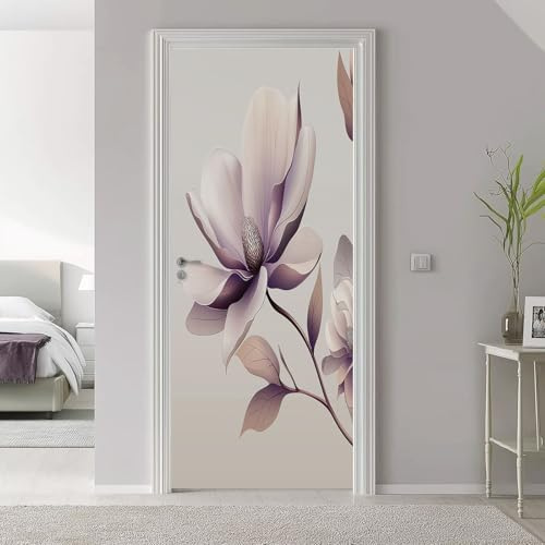 3D Türaufkleber 80 x 210 cm Minimalismus Pflanzen Blumen Tür Türtapete Wandbild Selbstklebend PVC Wasserdicht Abnehmbar Türfolie TürPoster Wohnzimmer Schlafzimmer Küche Bad Büro Dekoration, Creme