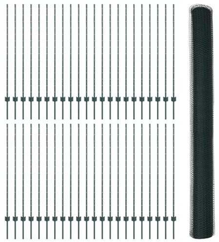 vidaXL Zaun mit Pfosten Grün 1,4 x 100 m Stahl, Garten und Terrasse, robuster Gartenzaun, anpassbare Begrenzung, wetterfeste Paneele