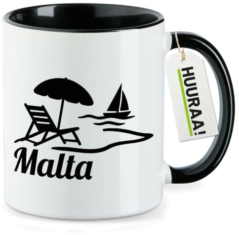 Huuraa Kaffeetasse Malta Malta Geschenk | Motivtasse 330ml Schwarz Keramik Tasse mit Spruch Kaffeebecher Geschenkidee Becher mit Motiv