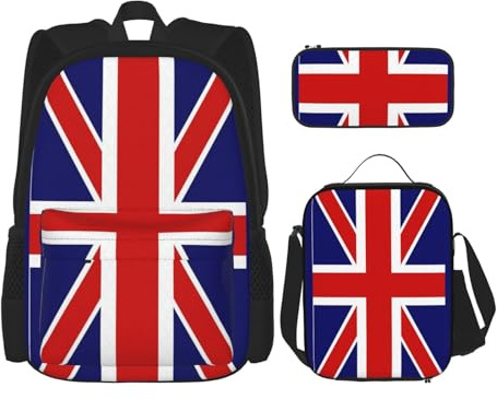 YHBLYKXP Zaino con bandiera inglese, set da 3 pezzi, zaino casual (zaino + marsupio + piccolo sacchetto), zaino unisex