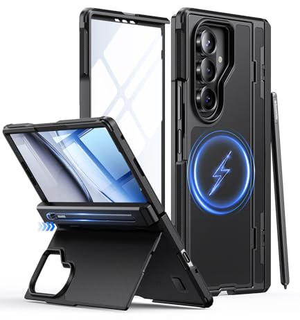 JUESHITUO für Samsung Galaxy Z Fold 7 Hülle mit S Pen Slot (No S Pen) & Versteckter Ständer & Scharnierschutz & Displayschutzfolie, Stoßfest Kratzfest Handyhülle für Galaxy Z Fold 7, Schwarz