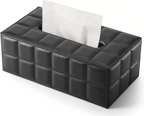 ShineHomes taschentücher Box (25×14×9.5 cm) Premium aus Wasserdichtem PU-Leder, Magnetverschluss Design Tissue (Schwarz)