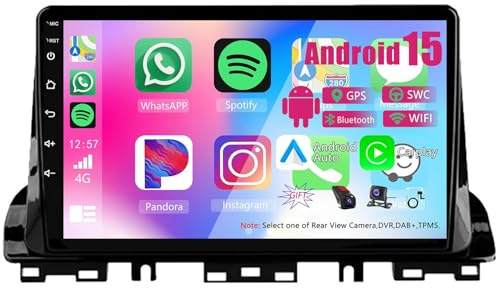 9 Pulgadas Pantalla Táctil Android 15 Radio 2 DIN para Kia Cerato 2018-2021 con Carplay GPS Navigation Bluetooth Controles del Volante Cámara de Respaldo(T700 [8+256G])