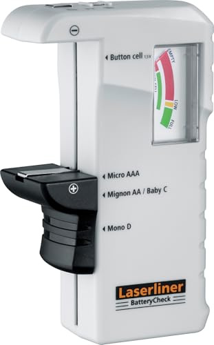Laserliner BatteryCheck, Batterietester | Für AA, AAA, C, D, E-Block & Knopfzellen, 3-farbige Skala, Batterieloser Betrieb