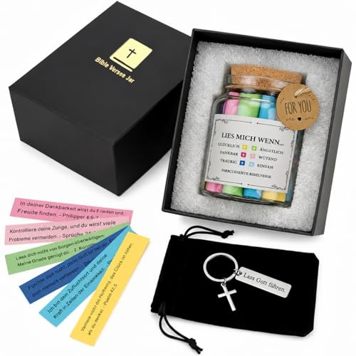 Glas mit Bibelversen,liebe zur bibel,Ein Glas voll Hoffnung & Trost,Christliches Geschenk Weihnachten zu Ostern mit Hoffnungsbotschaft Mit gratis Schlüsselanhänger Adult Baptism Gift (Deutsch)