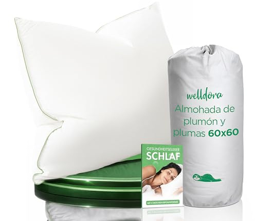 Welldora Kopfkissen 60x60, Premium 3-Kammer, Daunen & Federn, komfortweich | Daunenkissen mit luxuriösem Hotelgefühl für Rücken-/Seitenschläfer | Oeko-Tex geprüft | Markenspezialist aus der Schweiz