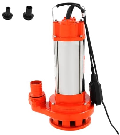 Bomba de agua sucia, 2200 W, 26000 l/h, bomba sumergible con interruptor de flotador, acero inoxidable, altura de impulsión 25 m, bomba fecal con asa, bomba con trituradora (naranja)