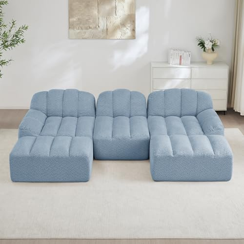 Maisentiel Ecksofa Modulsofa 3-Sitzer U-Form Cord Bezug Flexible Wohnlandschaft Wohnzimmer Blau