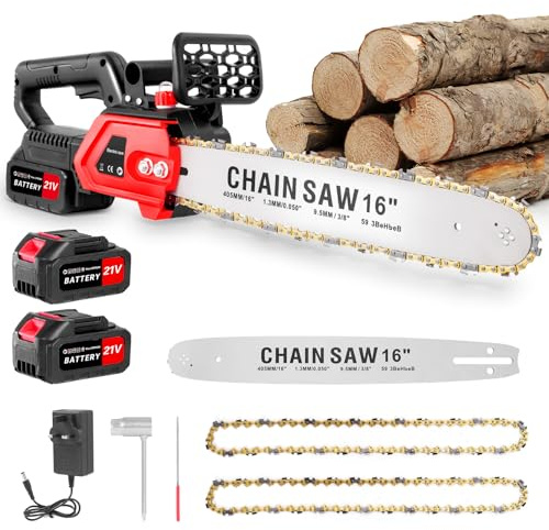 Keleef 16 Electric Chainsaw Cordless 1800W Battery Chainsaw with 2x3000mah Batteries & 2 Chains, Mini Chain Saw with Safety Lock, Hand Electric Saws to Cut Wood for Trees Trimming & Wood Cutting