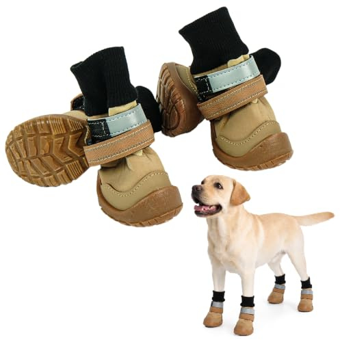 Hjumarayan Lot de 4 chaussures pour chiens de grande taille, protection imperméable des pattes pour l'extérieur, bottes pour chiens contre le sel de déneigement, asphalte chaud et chemins de gravier